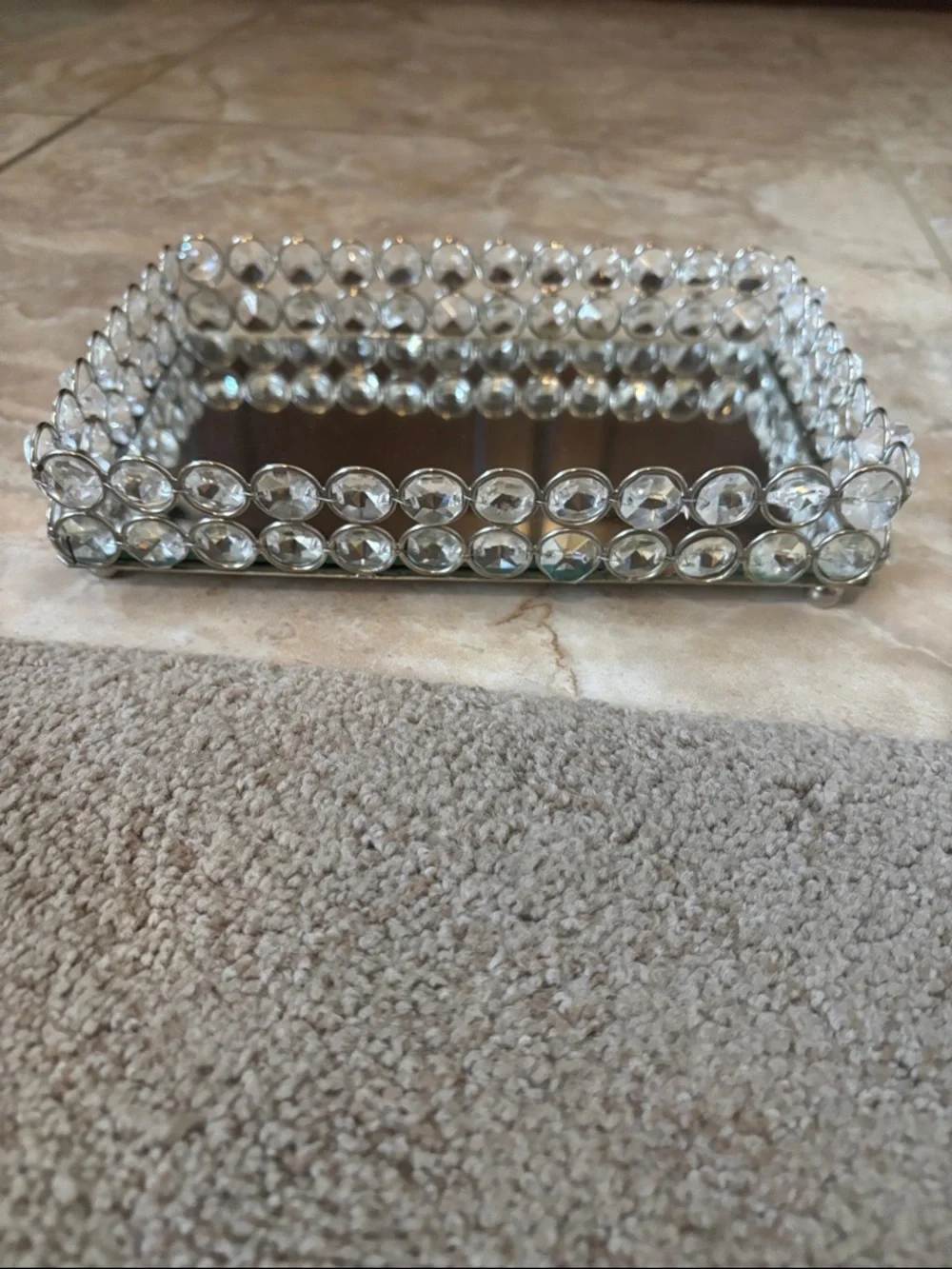Crystal Accent Decorative Vanity Tray - Clear/Silver